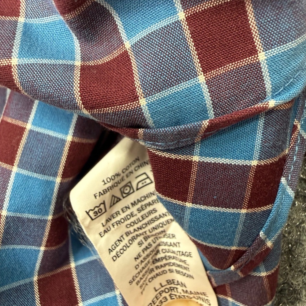 LL Bean Mens Large Traditional Fit Plaid Button Down Shirt Blue Burgundy 505642 - Picture 6 of 8